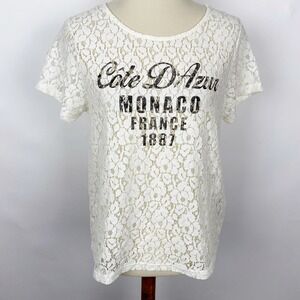 Piperlime Ivory Lace Cote D'Azur Monaco France 1887 SS Tee Blouse Womens Size M